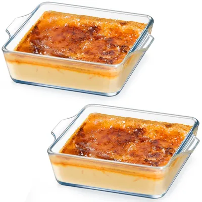 Image de Lot de 2 mini-plats à gratin en verre borosilicaté, 0,4 litre, 12 x 15 x 4 cm, pour 1 personne (portion individuelle), adaptés au four, au micro-ondes, au congélateur et au lave-vaisselle.