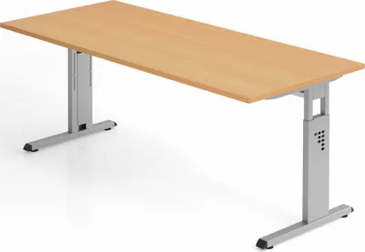 Produktbild von Sitz-Steh-Schreibtisch Juhani | Buche | Breite 180cm | Höhe 65-85cm | stufenlos höhenverstellbar | Rechteckform