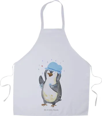 Produktbild von Mr. & Mrs. Panda Grillschürze Pinguin Duschen - Weiß - Geschenk, Neustart, Kochschürze, Dusche, Baden, Küchenzubehör, Backschürze, Kochkleidung, Singen, Schürze