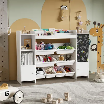 Obrázok produktu pre UnboxG Multifunkčný detský regál - 80,6 × 30 × 94,5 cm, úložný priestor na knihy a hračky, bezpečný a priestorovo úsporný