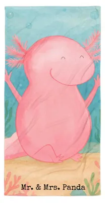 Produktbild von Mr. & Mrs. Panda Handtuch Axolotl Hurra Design - Weiß - Geschenk, Strandtuch, Reisehandtuch, Lurch, Schwanzlurch, Badehandtuch, Großes, Strandlaken, Spaß, Fröhlich