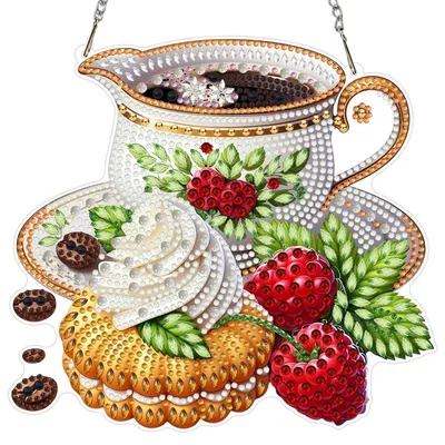 Image de Kit de création de décoration "Diamond Painting" sur le thème du café crémeux, pour adultes. Idéal pour créer un ornement à suspendre, une décoration de fenêtre, de porte, de mur