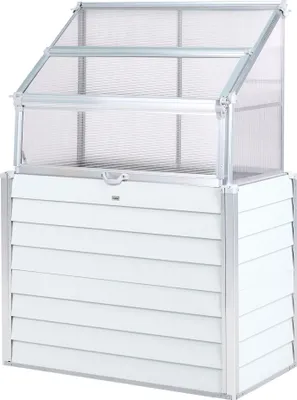 Produktbild von BELIANI Mini-Gewächshaus Cremeweiß Aluminium u. Polycarbonat 4 mm Erhöht 62x120x166 cm mit Stauraum Wasserablauf UV-Schutz für Balkon Terrasse Garten