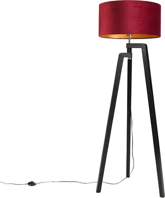Produktbild von Stehlampe Stativ Schwarz mit Rotem Schirm und Gold 50 cm Puros