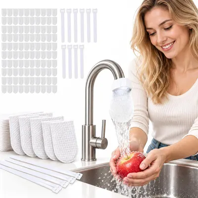 Produktbild von 100x Wasserhahn Filter Baumwolle, Wasserhahn Filterbeutel Mit Befestigungsband, Küchen Wasserfilter Für Armatur