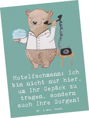 Produktbild von Mr. & Mrs. Panda Postkarte Hotelfachmann Sorge - Meeresbrise - Geschenk, Grußkarte, Berufsprodukte, Beruf, Verwaltung, Housekeeping, Berufsleben, bildkarte, Berufsliebe