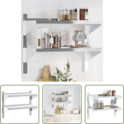 Obrázok produktu pre The Living Store Nástenná polica s 2 policami 75x30x60 cm strieborná nerezová oceľ