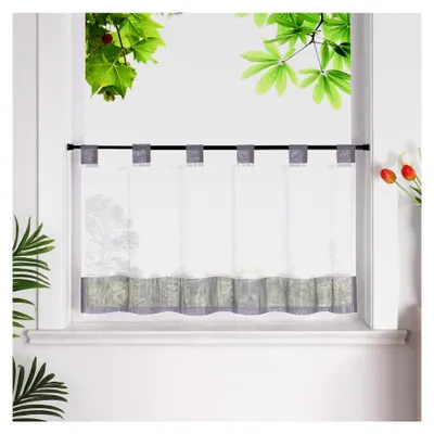 Produktbild von Scheibengardine mit Schlaufen in Leinenoptik, halbtransparent, Bistrogardine im Landhausstil, Kurzstore, Grau, HxB 45x90cm