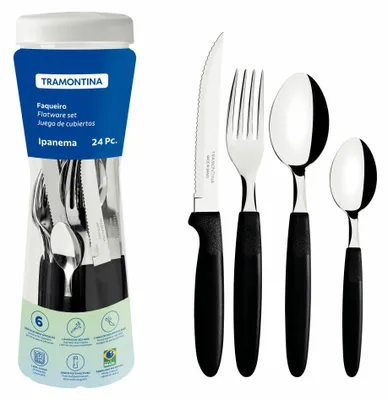 Immagine prodotto di Tramontina IPANEMA Besteck-Set, 24-tlg., Tafelbesteck, Essbesteck, Messer, Gabel, Löffel, Edelstahl / Kunststoff, 23399-091