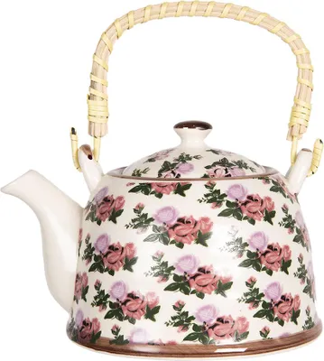Obrázok produktu pre Čajník Clayre & Eef s filtrom 800 ml béžový ružový porcelán kvety