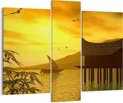 Produktbild von Bild auf Leinwand - Leinwandbild - Asien Berg Meer Felsen - 95x80cm - Wand Bild - Wanddeko - Leinwanddruck - Bilder - Kunstdruck - Wanddekoration - Leinwand bilder - Wandkunst - CB95x80-0363