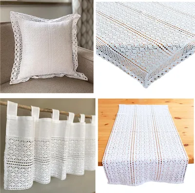 Obrázek produktu pro heimtexland ® Háčkovaná krajka Bistro záclona Bavlna Bílá Háčkovaná bordura Venkovský styl Záclona typu 793 Záclona 60 x 120 cm