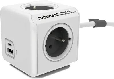 Image de Cubenest Powercube Extended USB PD 20W, A+C, 4x prise, 3m, blanc/gris