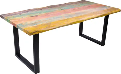 Produktbild von Esstisch Baumkante Mango massiv bunt U-Gestell schwarz 200 x 100 cm LIBRO
