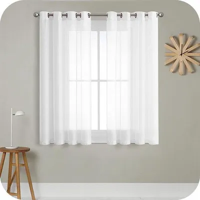 Image de Ensemble de 2 rideaux semi-transparents Unyqoos® imitation lin, dimensions 137 x 140 cm (H x L), avec œillets métalliques de Ø 4 cm, idéal pour les salons, chambres à coucher et chambres d'enfants