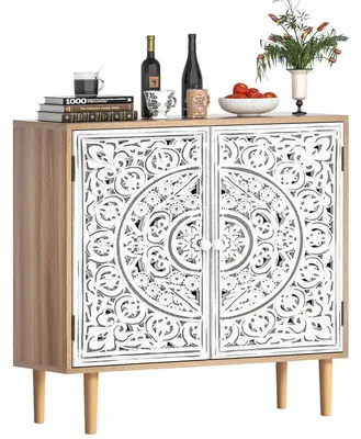 Image de Buffet en bois clair avec portes et étagère réglable, meuble de rangement pour salon, cuisine ou entrée