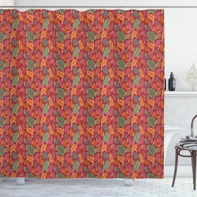 Obrázek produktu pro ABAKUHAUS Philodendron Sprchový závěs, rytmické tropické listy v podzimních přírodních tónech, 175 x 200 cm, sušené růže, vícebarevný