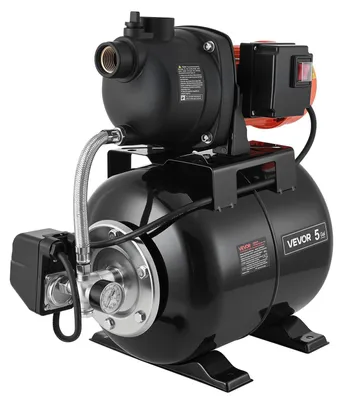 Obrázek produktu pro 1,1 HP čerpadlo pro mělké studny s tlakovou nádrží, 230 V, 5000 l/h, plastové tryskové zavlažovací čerpadlo s 19litrovou nádrží, automatický systém pro zvýšení tlaku a čerpání vody, tlakový spínač 1,4–2,8 bar, pro domácí zahradu a trávník
