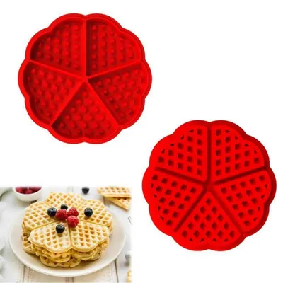 Obrázok produktu pre Silikónové formy na vafle, tvar srdca, sada 2 kusov, 5 priehlbín, červené