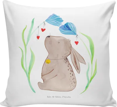Produktbild von Mr. & Mrs. Panda Kissen 40x40 Hase Blume - Weiß - Geschenk, Geburtstag, Sofakissen, Sofa, für, kuschelkissen, zier, Osternest, Kaninchen, Hoffnung, Schwangerschaft