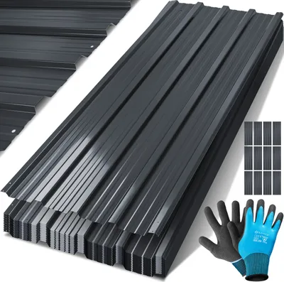 Produktbild von KESSER® - 12 x Profilblech Trapezblech 129cm x 45cm = 7 m² -Dachblech für Gerätehaus , Dachplatten Verzinkter Stahl 0,25mm inkl. Montagehandschuhe, Farbe:Anthrazit