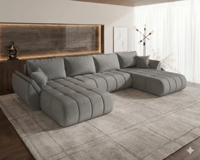Produktbild von CORNERO Ecksofa mit Schlaffunktion SYDNEY PREMIUM Ecksofa U-Form Couch mit Bettkasten Wohnlandschaft mit Stauraum Hellgrau