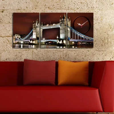 Produktbild von Opviq, 3P3040CS- CTY1677, Bunt, Wanduhren, 90 x 38 cm, 100% Wildleder -Leinwand