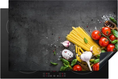 Produktbild von KitchenYeah© Herdabdeckplatte Nudeln - Kräuter - Tomate - Gewürze - Rustikal , 80x52cm, Küche Deko, Glaskeramikkochfeld Herdabdeckung, Abdeckplatte fùr Kochfeld