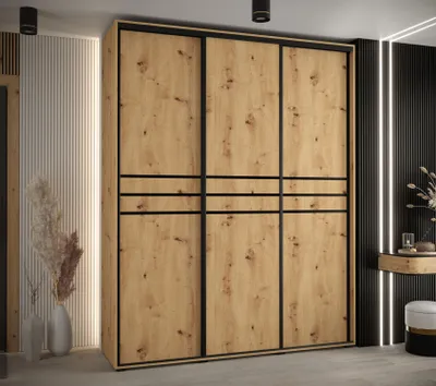 Produktbild von Kleiderschrank ASIRI 10 - 200/45 cm, Artisan-Eiche / Schwarz