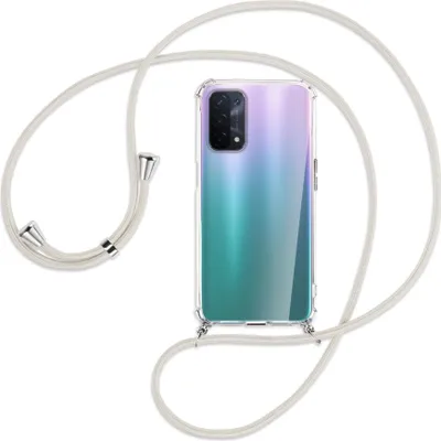 Produktbild von Handykette Backcover-Schutzhülle mit Band (Metall silberfarben) für Oppo A54 5G / A74 5G (CPH2197) - broken white