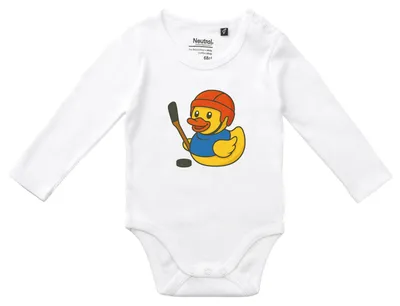 Produktbild von Huuraa Baby Body Quietscheente Eishockey Gummiente Hockey 68 White Baumwolle Fairtrade Langarmbody Geschenkidee