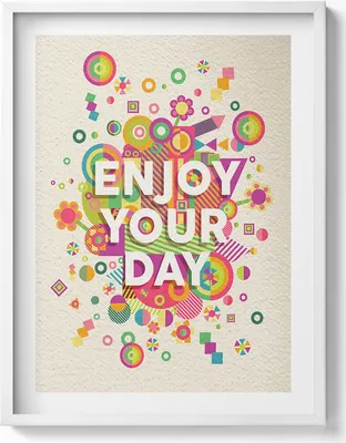 Produktbild von Genieße deinen Tag - motivierende Inschrift– Wandbild mit Rahmen – Gerahmtes Bild  – Wanddekoration – 60x80 cm –  Weiß Rahmen