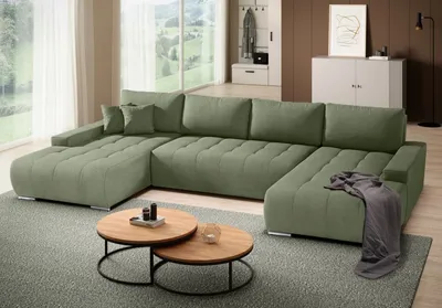Image de Canapé d'angle DRACO forme U universel avec fonction sommeil & coffre de lit, vert (Velo629)