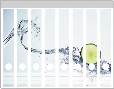 Produktbild von Wallario Ordnerrücken Sticker, selbstklebend für schmale Ordner, 8 Stück, Motiv Limettenscheibe in spritzigem Wasser