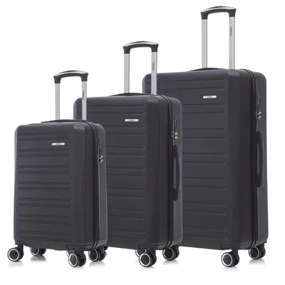 Produktbild von Suitcase Set, Rollkoffer Handgepäck, Kofferset, mit 4 Rollen 360°, Hartschalenreise Zahlenschloss, Weicher Gummigriff (3er Set, M,L&XL, Schwarz)