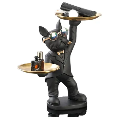 Produktbild von Skulpturen, Entzückende französische Bulldogge Statue mit Tablett, Bulldogge Figur Deko Hund Skulptur, Französische Bulldogge Dekofigur Ornamente