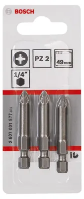 Obrázok produktu pre Bosch 2 607 001 577, 3 kusov, Krížový, PZ 2, Oceľ, 49 mm, 25,4 / 4 mm (1 / 4")