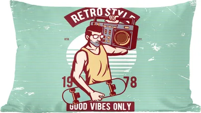 Produktbild von MuchoWow® Zierkissen Sofakissen Wohnzimmer Dekokissen 60x40 cm Radio - Skateboard - Mann - Altmodisch - Kopfkissen - Polster mit Foto