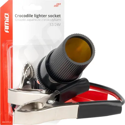 Image de Adaptateur 12V/24V avec pinces crocodiles pour allume-cigare 15cm AMIO-03803
