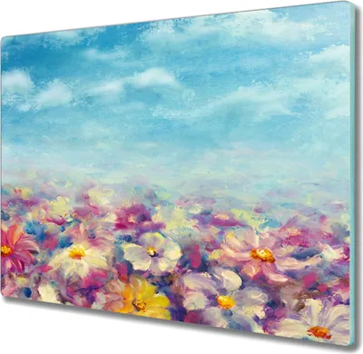 Produktbild von Coloray Schneidebrett Herdabdeckplatte 60x52 cm Kochplattenabdeckung Hackbrett Küchenbrett - Blumen Wiese Himmel