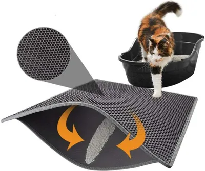 Produktbild von Katzenklo Matte, Katzenstreu Matte Katzenklo Unterleger Waben Design Katzenklo Vorleger Wasserdichte Doppelte Schichte Entwurf Bienenwabe Katzenstreu Matte Schwarz