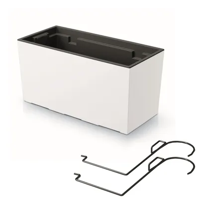 Obrázok produktu pre Kvetináč s držiakom a praktickou vložkou Kvetináč Dĺžka: 39,5 cm Balkónový box na plaste Hladká štruktúra Biela farba Interiér / Exteriér