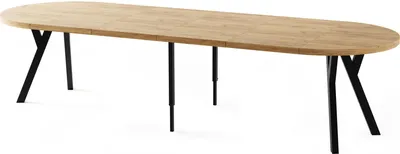 Obrázek produktu pro Jídelní stůl kulatý velký XXL Rozkládací v loftovém stylu - 100 až 300 cm - Extra dlouhý rozkládací stůl s černými dřevěnými nohami, industriální stůl pro 5-16 osob - Jídelní stůl - Světle hnědý dub