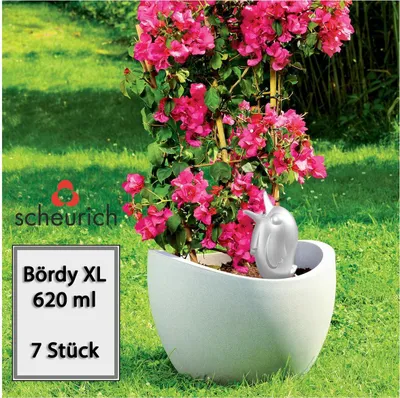 Produktbild von Scheurich Wasserspeicher Bördy XL | 7x Weiß | 620ml Füllmenge | Bewässerungskugel klein mit Ton Fuß | Wasserspender Pflanzen und Blumen Terrakotta Stiel