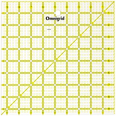 Quilter-Lineal 9,5x9,5 Zoll, transparent mit gelben Linien