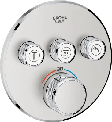 Image de Thermostat Grohe Grohtherm SmartControl avec trois vannes d'arrêt, rosette murale ronde, 29121DC0