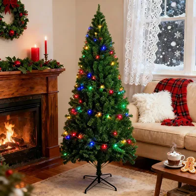 Immagine prodotto di ZMH Albero di Natale artificiale 210 cm Con 2 metri di lunghezza luci colorate 20LED luci fiabesche albero di Natale a batteria aghi in PVC per uso interno