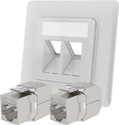 Produktbild von hb-digital Netzwerk Dose mit 2 x Keystone Modul CAT 7 Patch Dose RJ45 Unterputz RAL9003