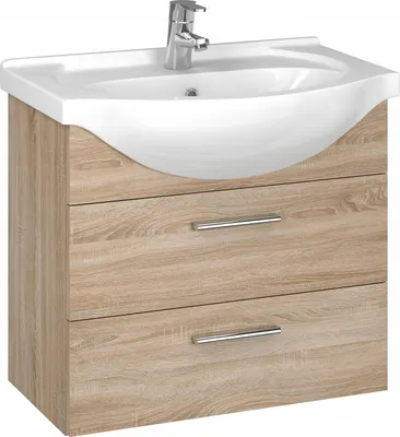 Zdjęcie produktu dla Szafka łazienkowa pod umywalkę z umywalką wisząca zestaw dąb sonoma 60 cm
