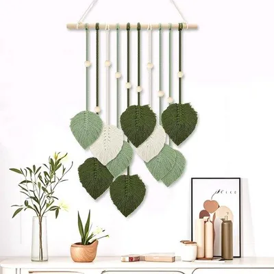 Zdjęcie produktu dla Dekoracja ścienna w stylu naturalnym – 1 sztuka – bawełna i drewno – 85 x 40 cm